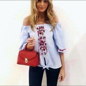 Zara Trafaluc Embroidered Off The Shoulder Blouse